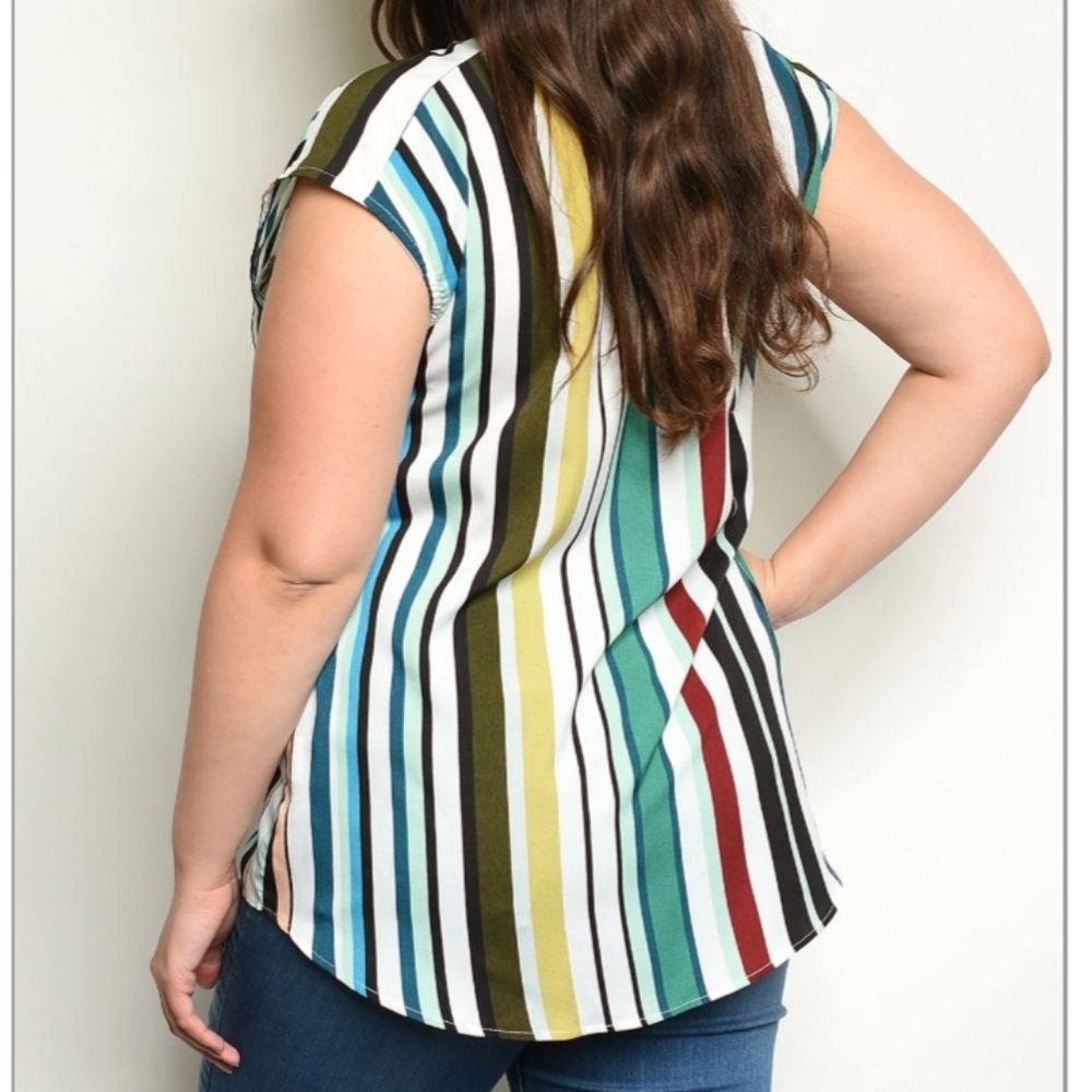NWT  Striped Blouse Short Sleeve Plus sz XL - Picture 2 of 2